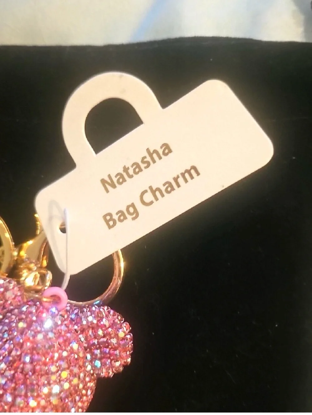 Natasha Couture Pink Teddy Bear Crystal Keychain with braided strap NEW